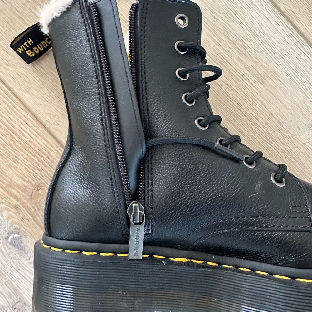 DOC MARTEN Jadon Black Leather Faux Fur Lined Platform Boot - Picture 7 of 14